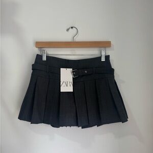 NWT Zara Pleated Plaid Mini Skirt with Belt